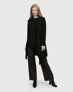 Essential Hi-Lo Button Down Top, Black