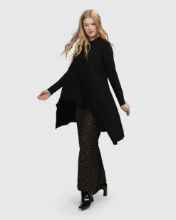 Essential Hi-Lo Button Down Top, Black