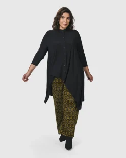 Essential Hi-Lo Button Down Top, Black