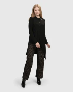 Essential Hi-Lo Button Down Top, Black