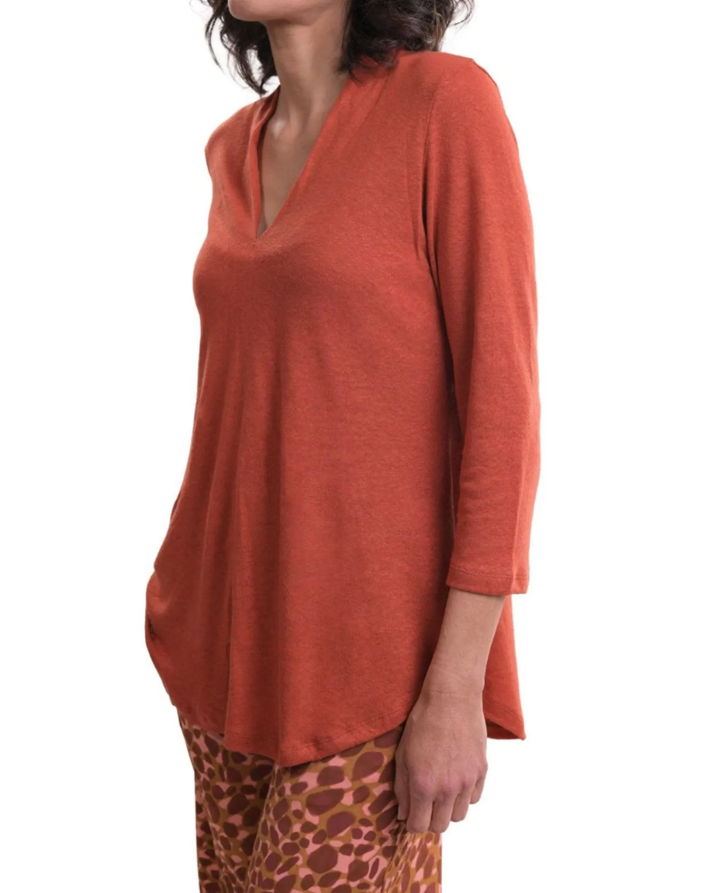 Essential Linen V-Neck Top, Orange