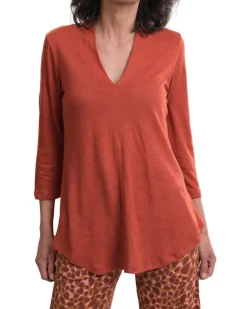 Essential Linen V-Neck Top, Orange