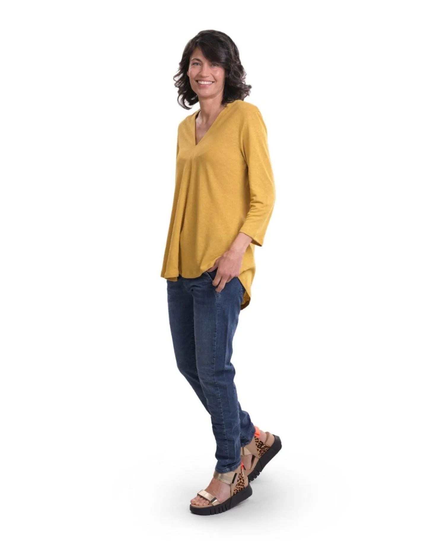 Essential Linen V-Neck Top, Yellow