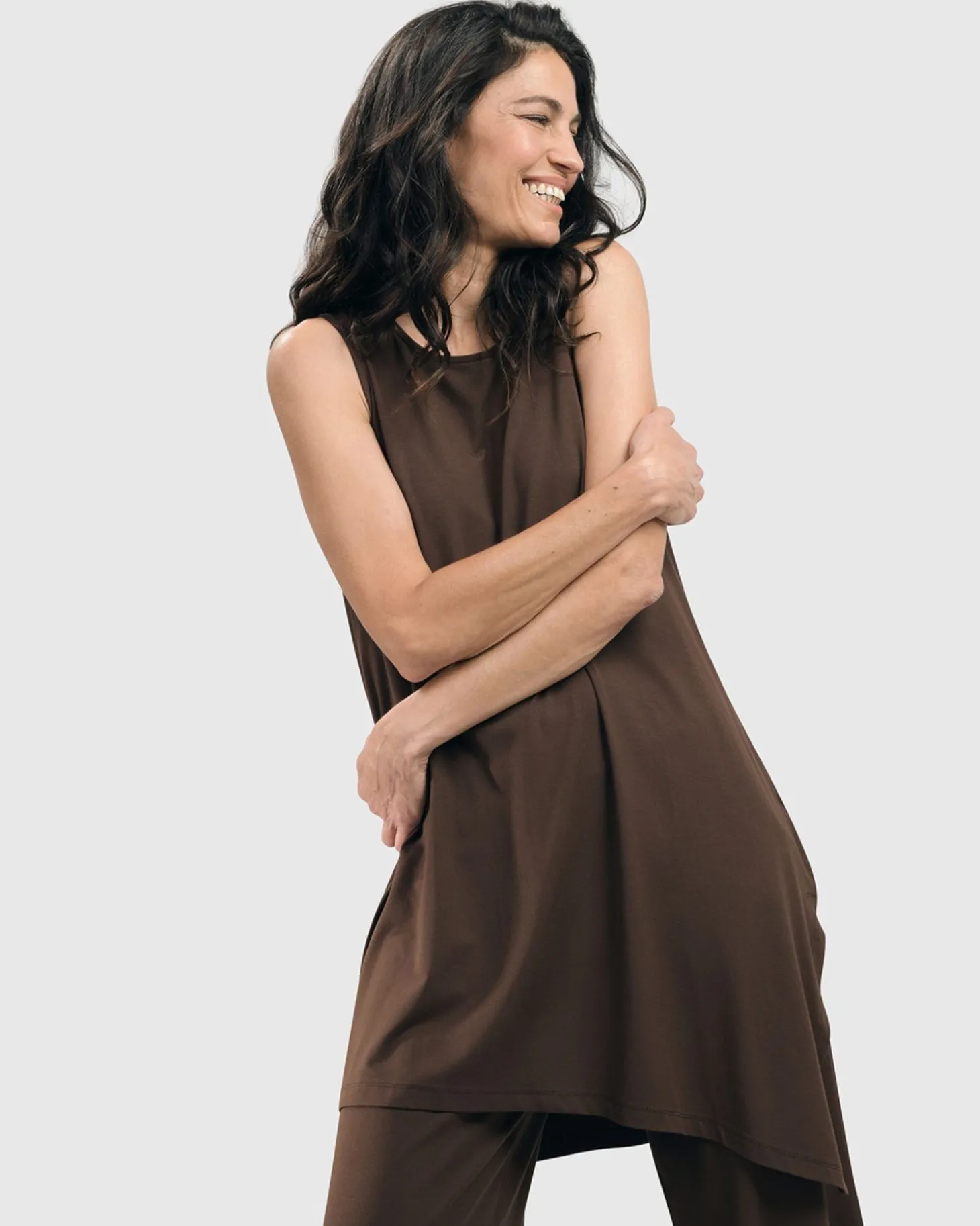 Essential Sleeveless Tunic Top, Coffee