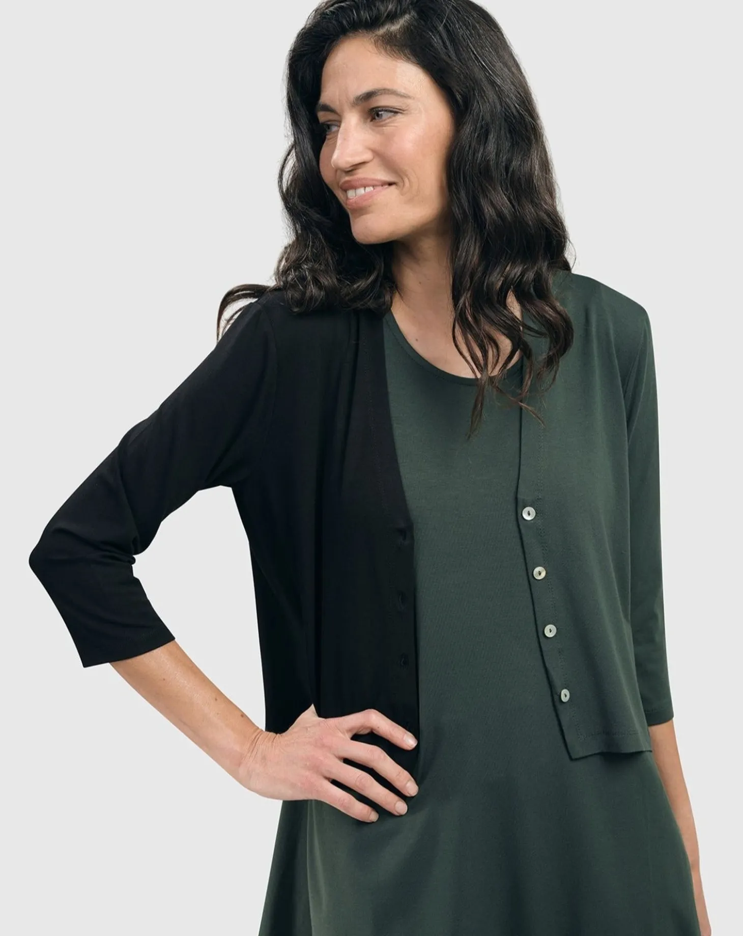 Essential 2-Tone Crop Cardigan, Green