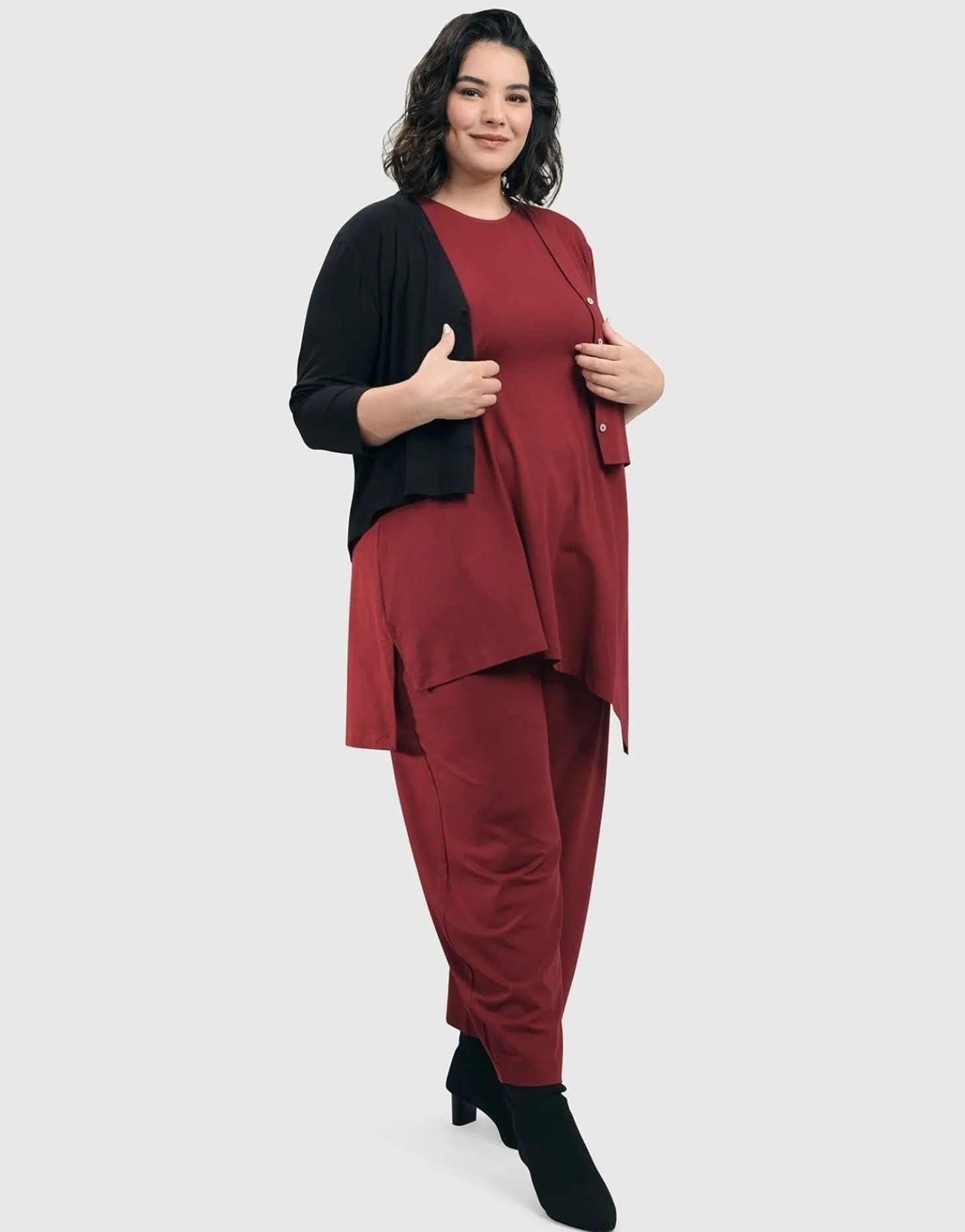 Essential 2-Tone Crop Cardigan, Plum