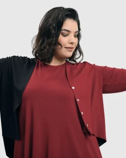Essential 2-Tone Crop Cardigan, Plum