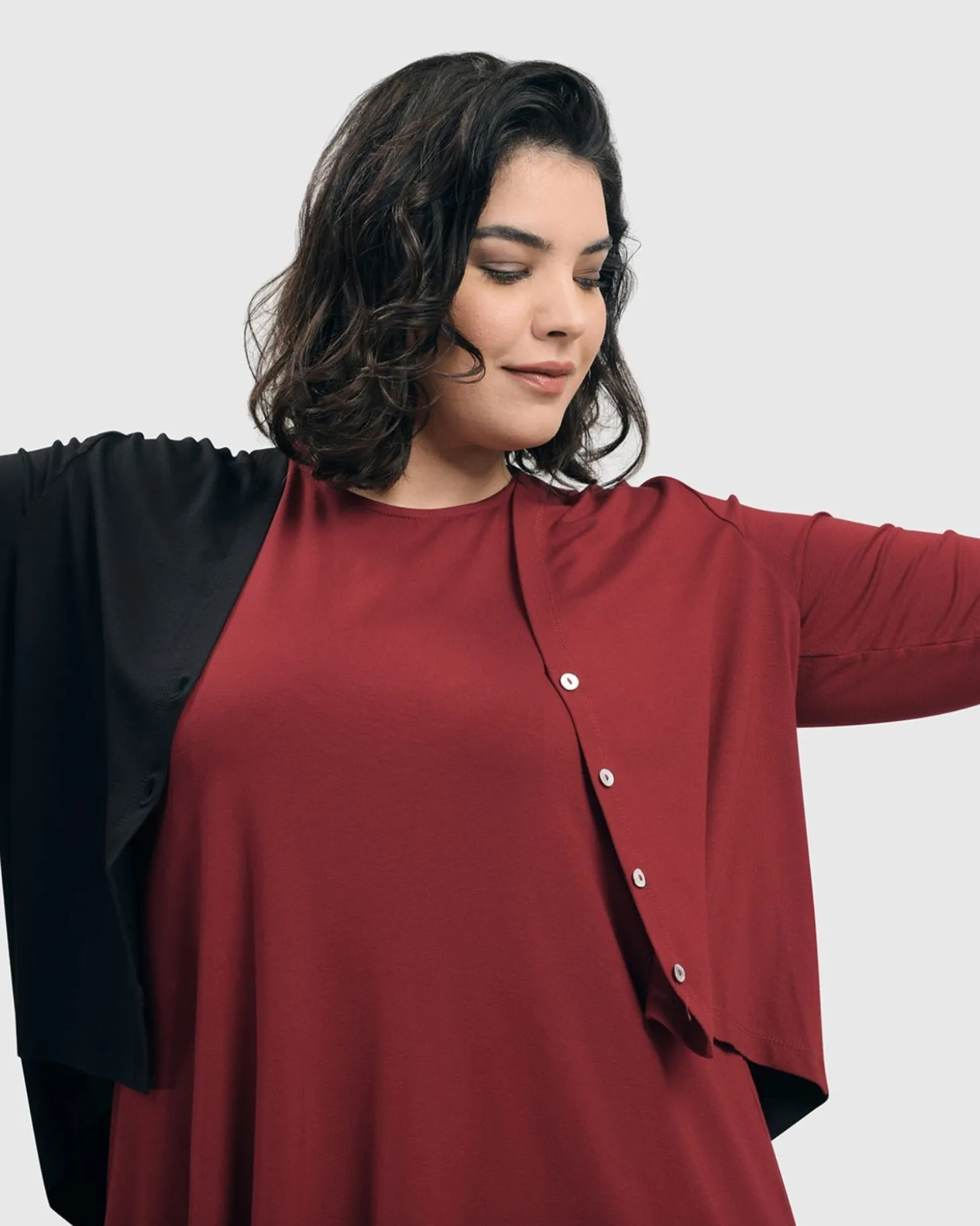 Essential 2-Tone Crop Cardigan, Plum