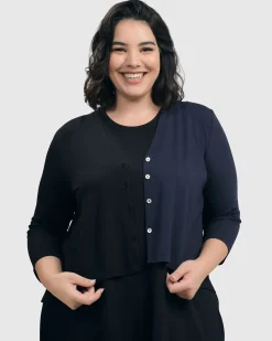 Essential 2-Tone Crop Cardigan, Navy
