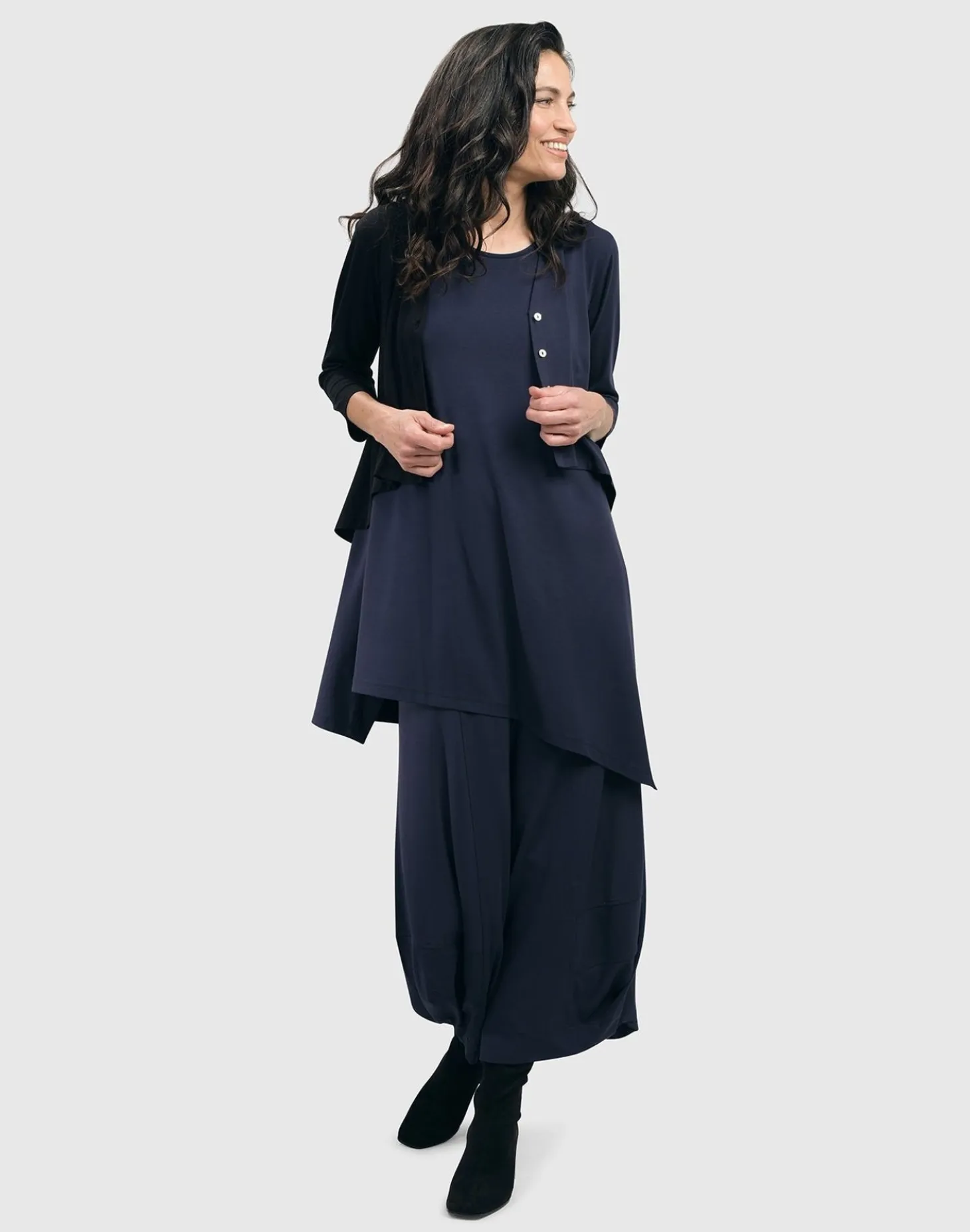 Essential 2-Tone Crop Cardigan, Navy