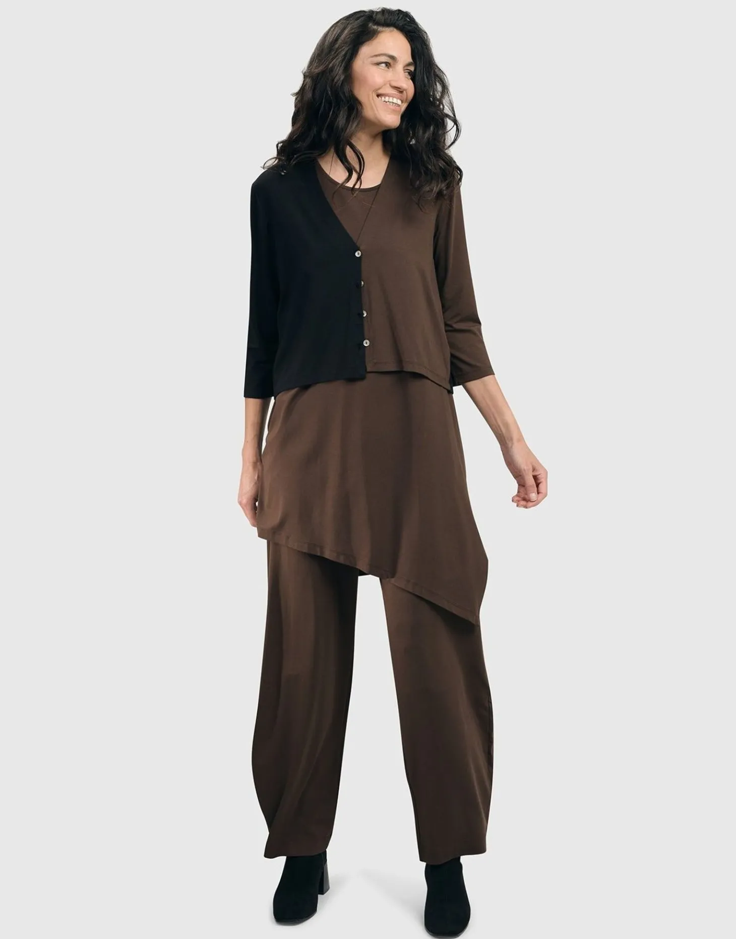 Essential 2-Tone Crop Cardigan, Coffee