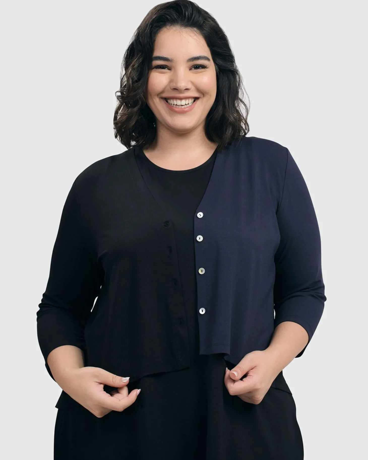 Essential 2-Tone Crop Cardigan, Navy