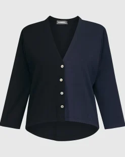 Essential 2-Tone Crop Cardigan, Navy