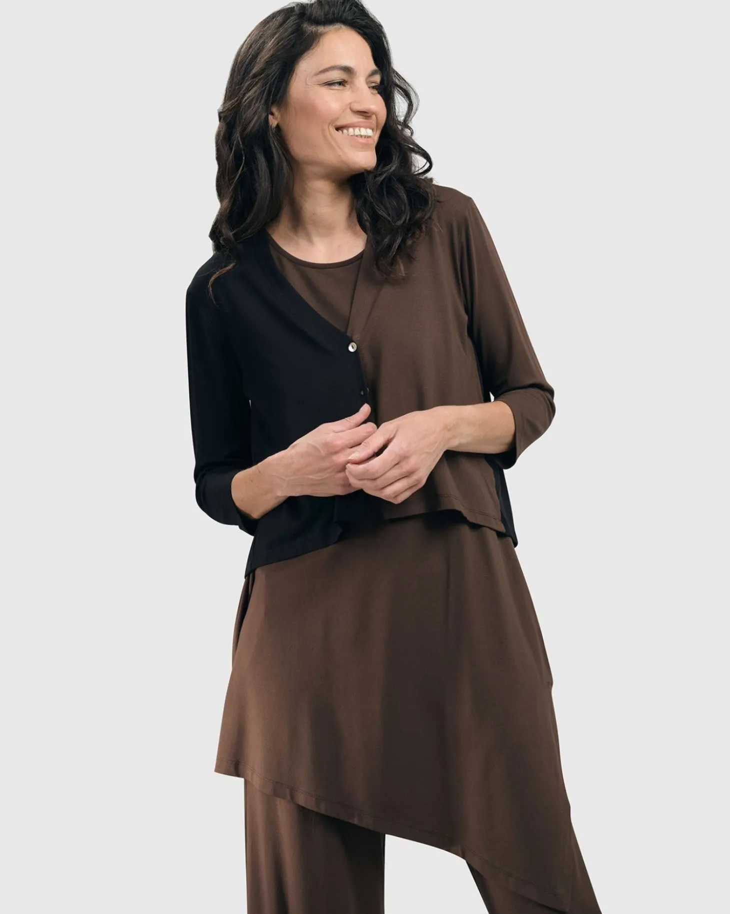 Essential 2-Tone Crop Cardigan, Coffee