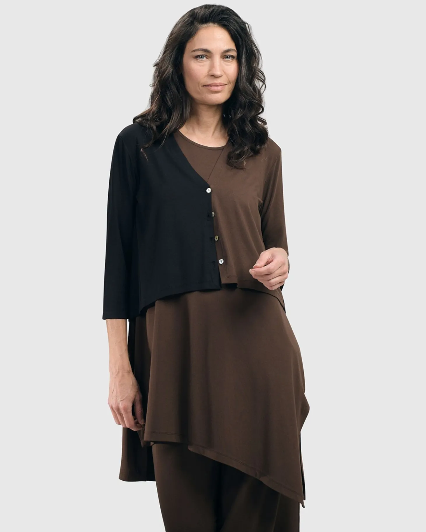 Essential 2-Tone Crop Cardigan, Coffee