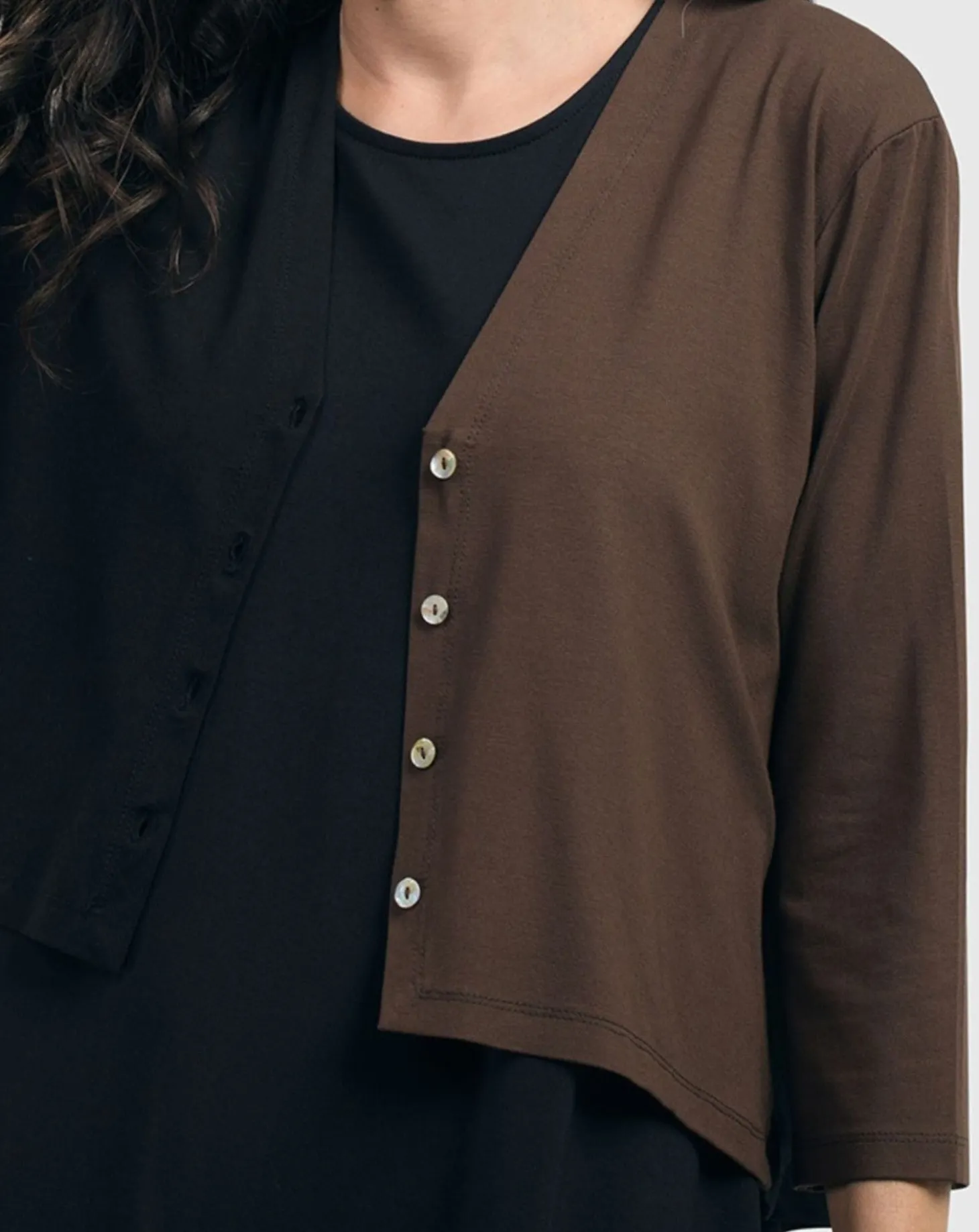 Essential 2-Tone Crop Cardigan, Coffee