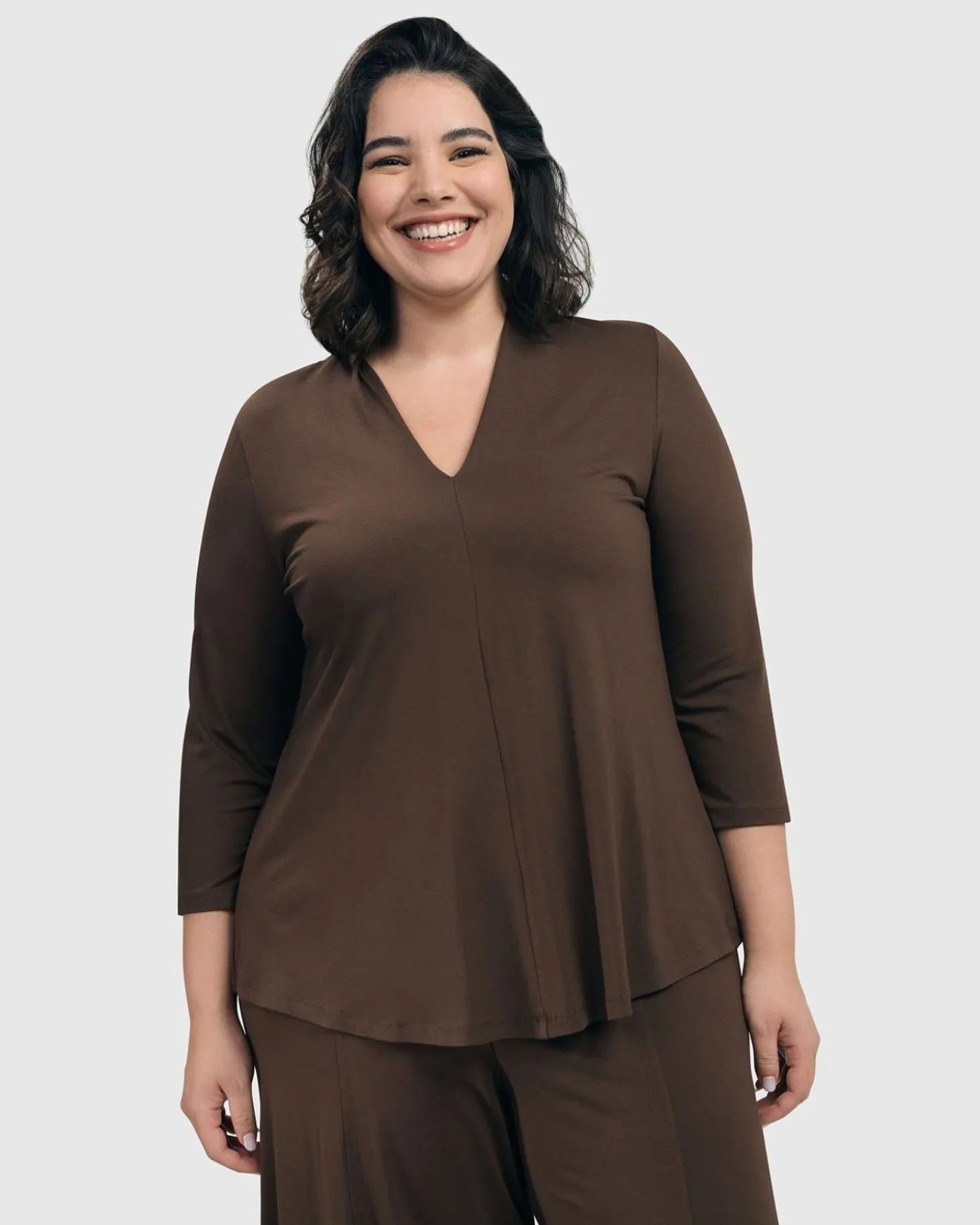 Essential V-Neck Top, Coffee