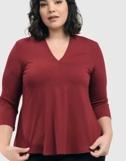 Essential V-Neck Top, Plum