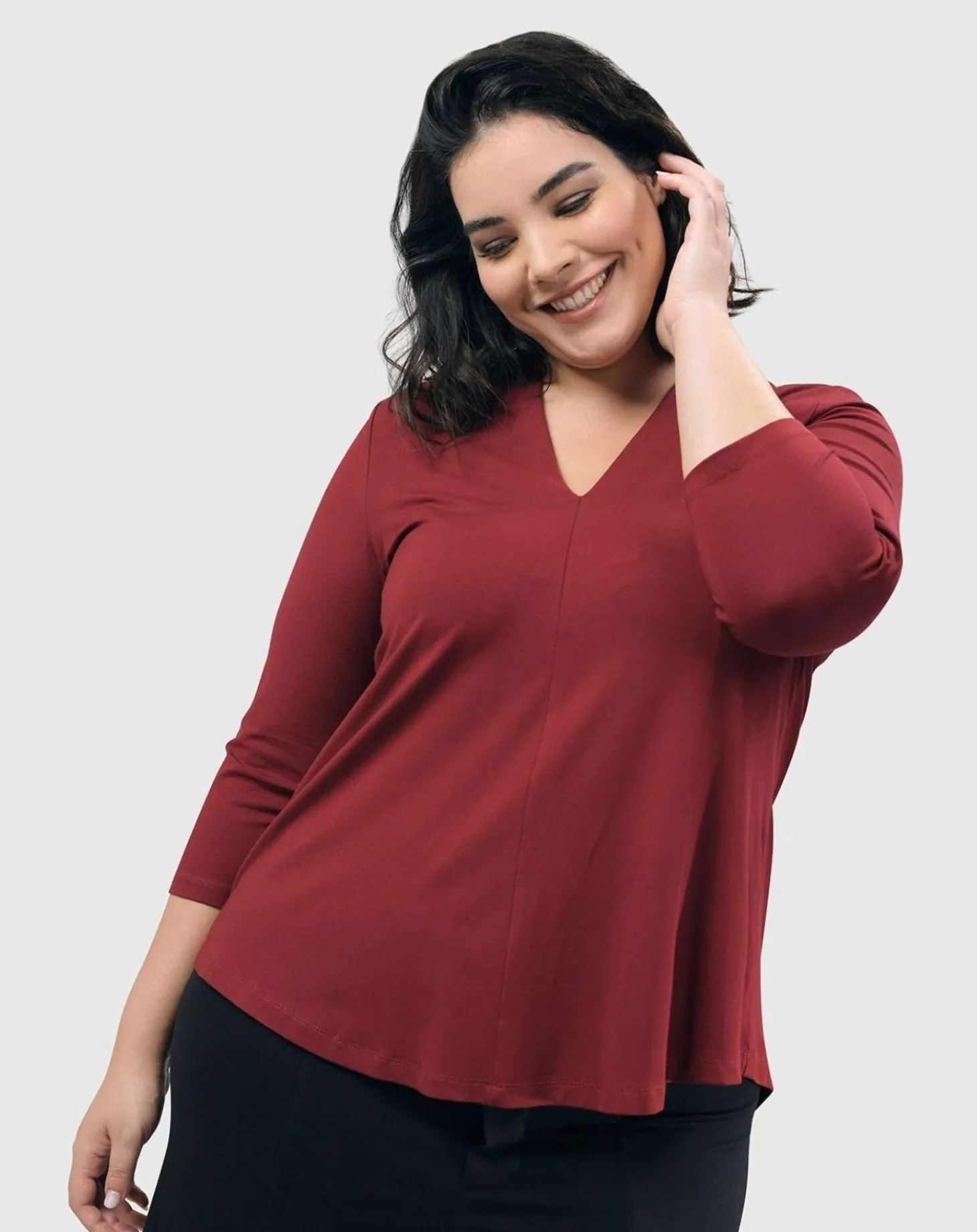 Essential V-Neck Top, Plum