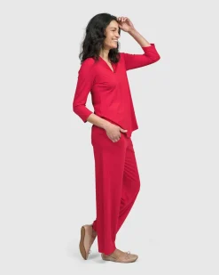 Essential V-Neck Top, Red Rose