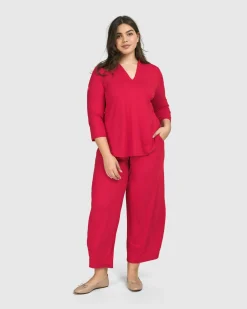 Essential V-Neck Top, Red Rose