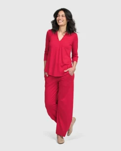 Essential V-Neck Top, Red Rose