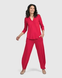 Essential V-Neck Top, Red Rose
