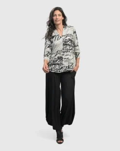 Flirty Signature V Neck Top, Script