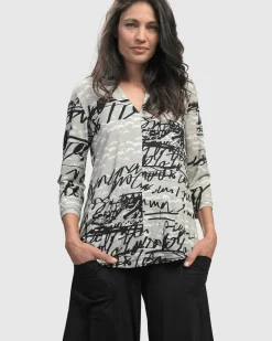 Flirty Signature V Neck Top, Script