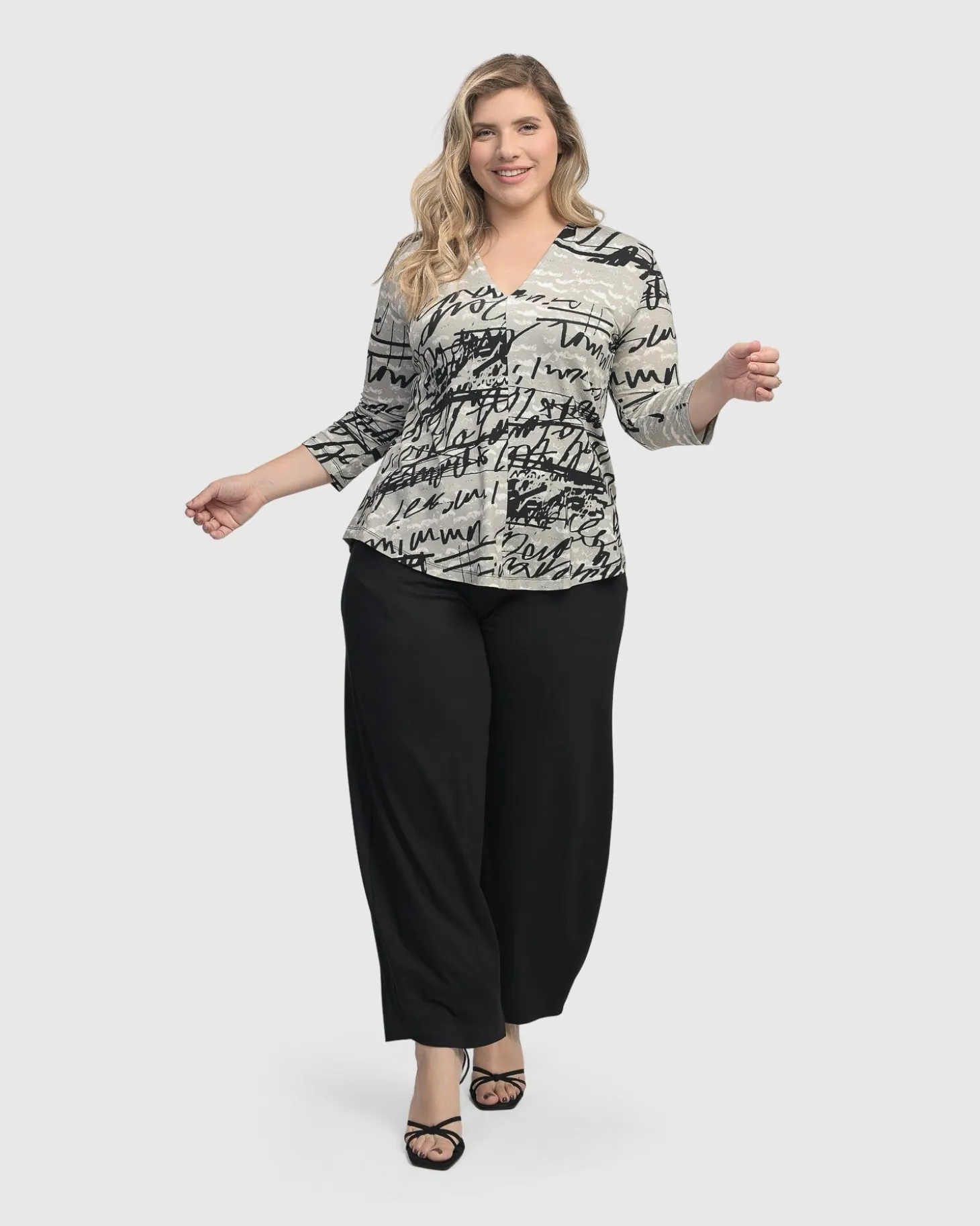 Flirty Signature V Neck Top, Script