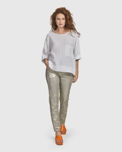 Iconic Stretch Jeans, Metallic Luster
