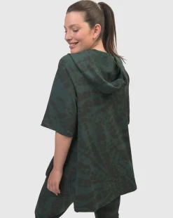 Inhale Hooded Hi-Lo Top, Forest Tie-Dye