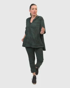 Inhale Hooded Hi-Lo Top, Forest Tie-Dye