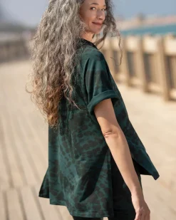 Inhale Hooded Hi-Lo Top, Forest Tie-Dye
