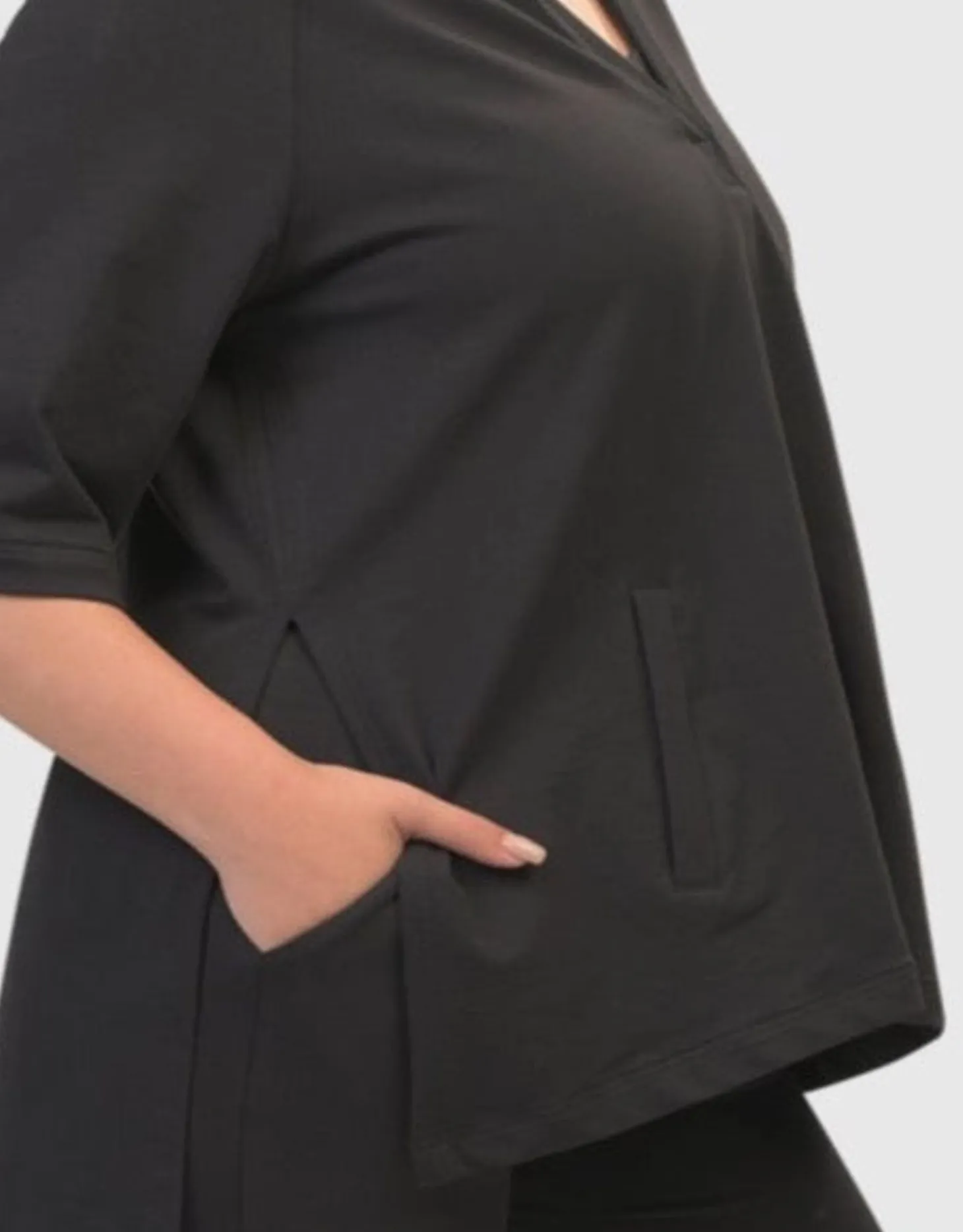 Inhale Hooded Hi-Lo Top, Solid Black