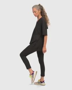 Inhale Hooded Hi-Lo Top, Solid Black