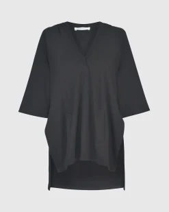 Inhale Hooded Hi-Lo Top, Solid Black