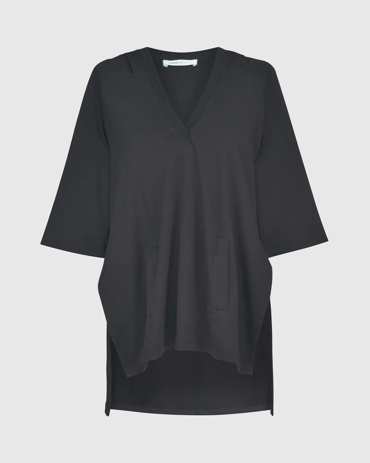 Inhale Hooded Hi-Lo Top, Solid Black