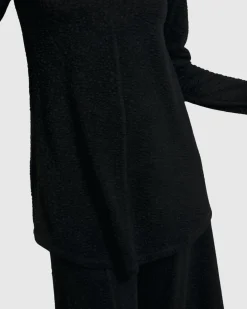 Jacquard V-Neck Tunic Top, Black