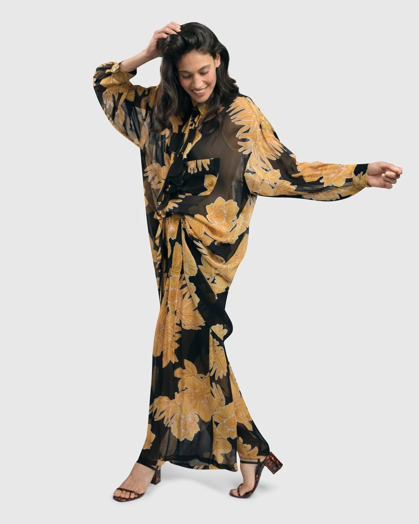 Kauai Chiffon Palazzo Pants, Gold