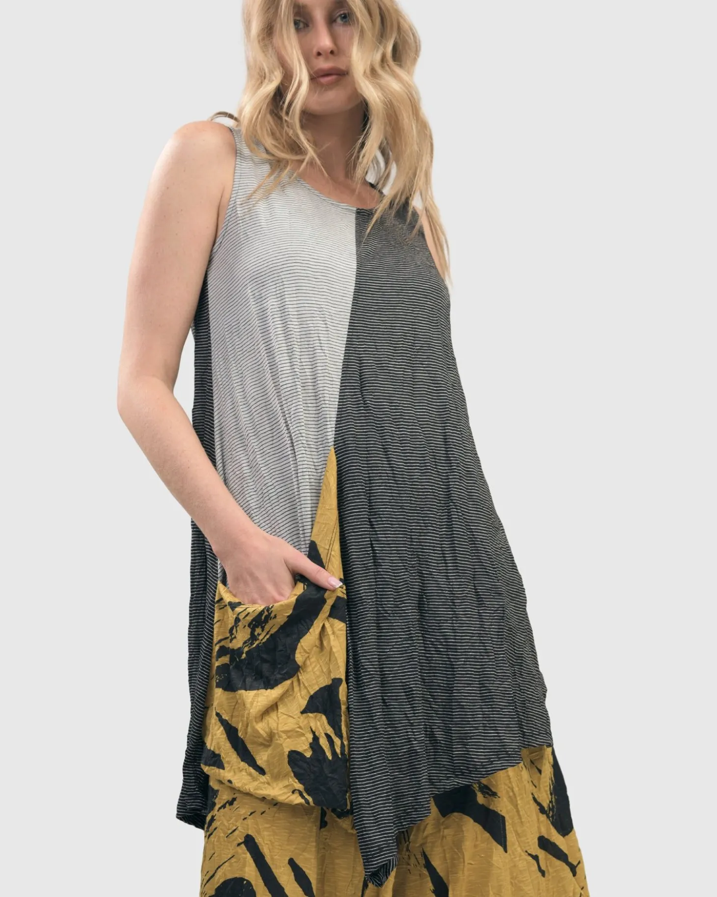 Kia Crinkle Tunic Top, Yellow