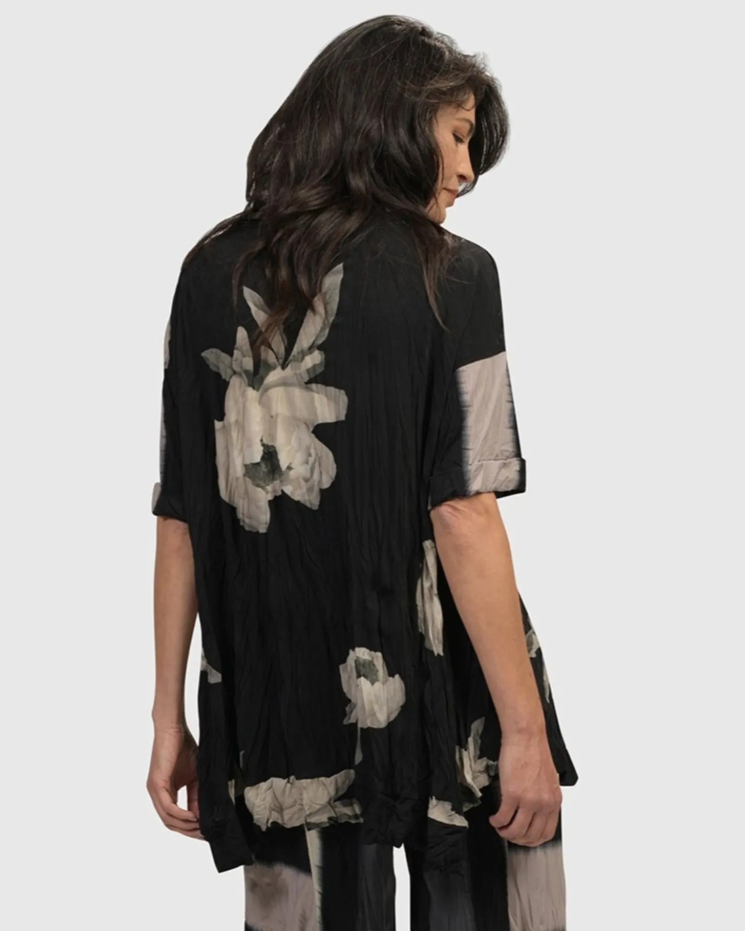 Laila Crinkle Trapeze Top, Stripe/Roses