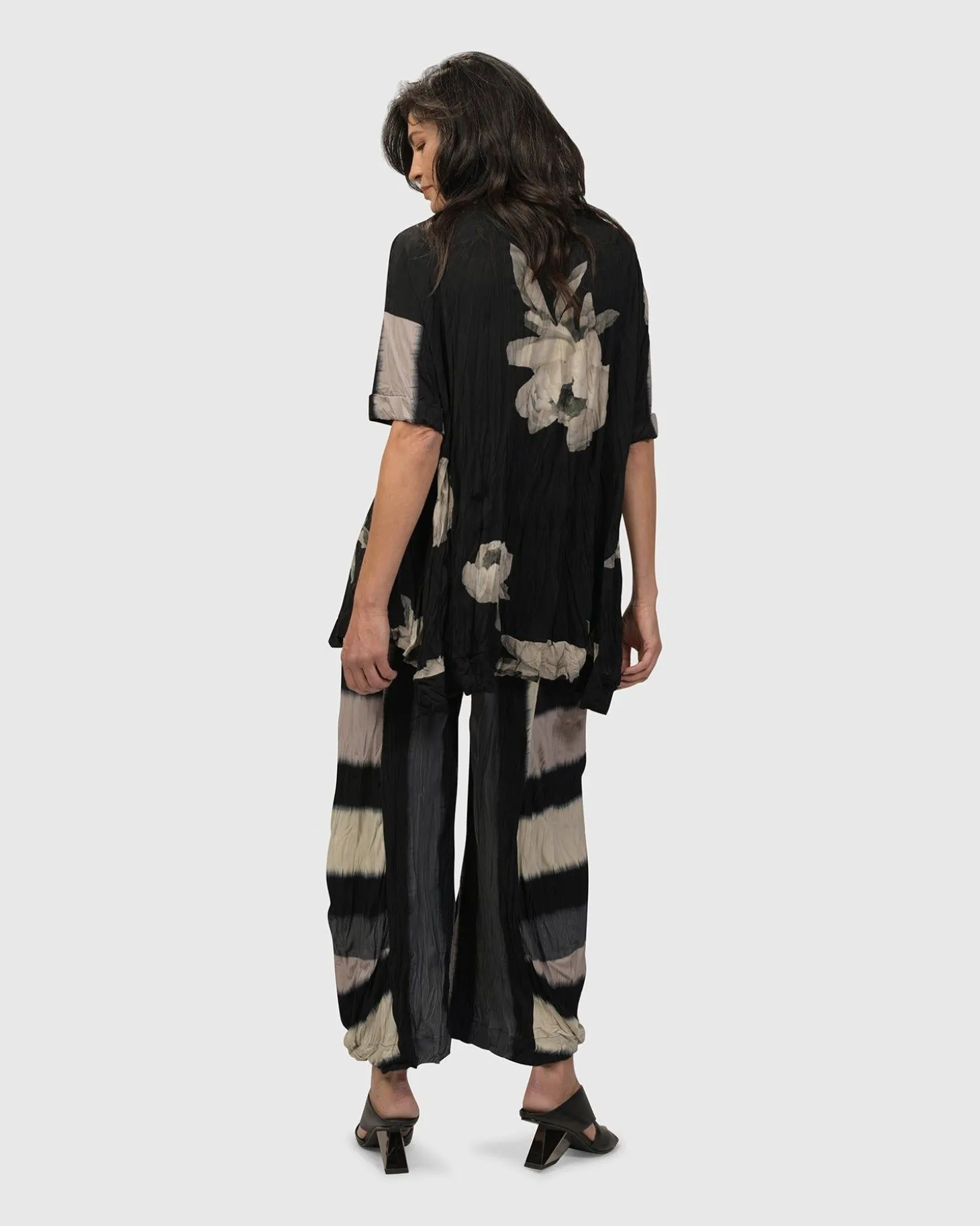 Laila Crinkle Trapeze Top, Stripe/Roses