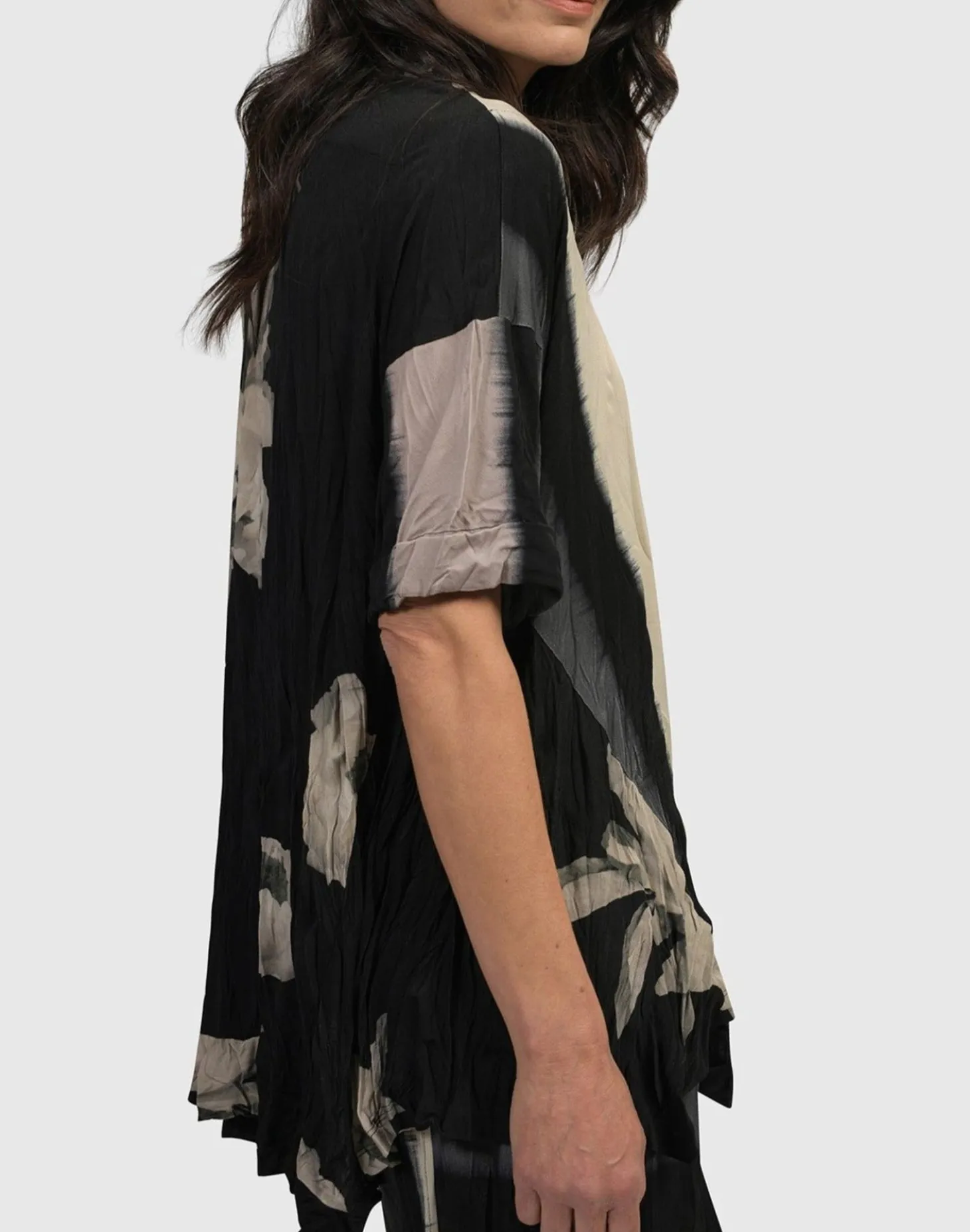 Laila Crinkle Trapeze Top, Stripe/Roses