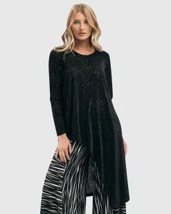 Leo Flocked Velvet Hi-Lo Tunic Top, Black