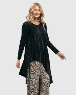 Leo Flocked Velvet Hi-Lo Tunic Top, Black