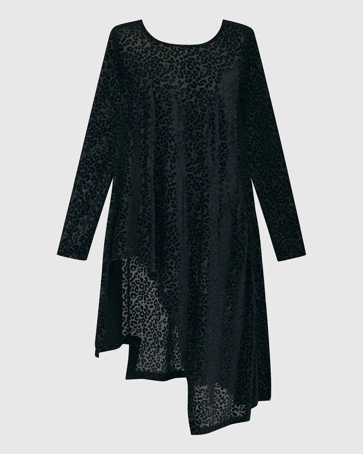 Leo Flocked Velvet Hi-Lo Tunic Top, Black