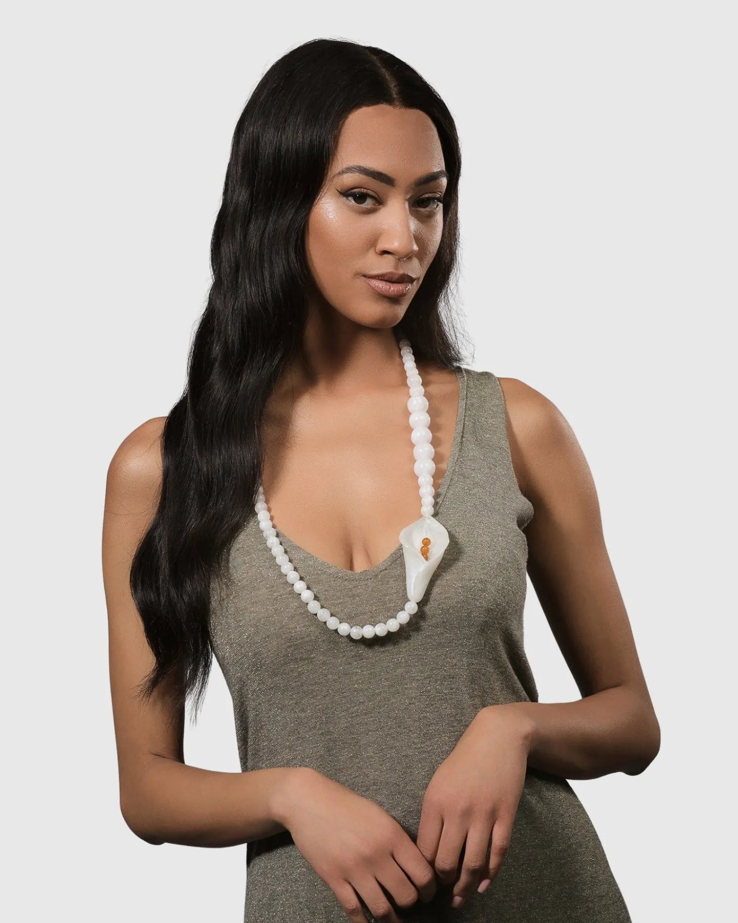Lily Bead Necklace, White