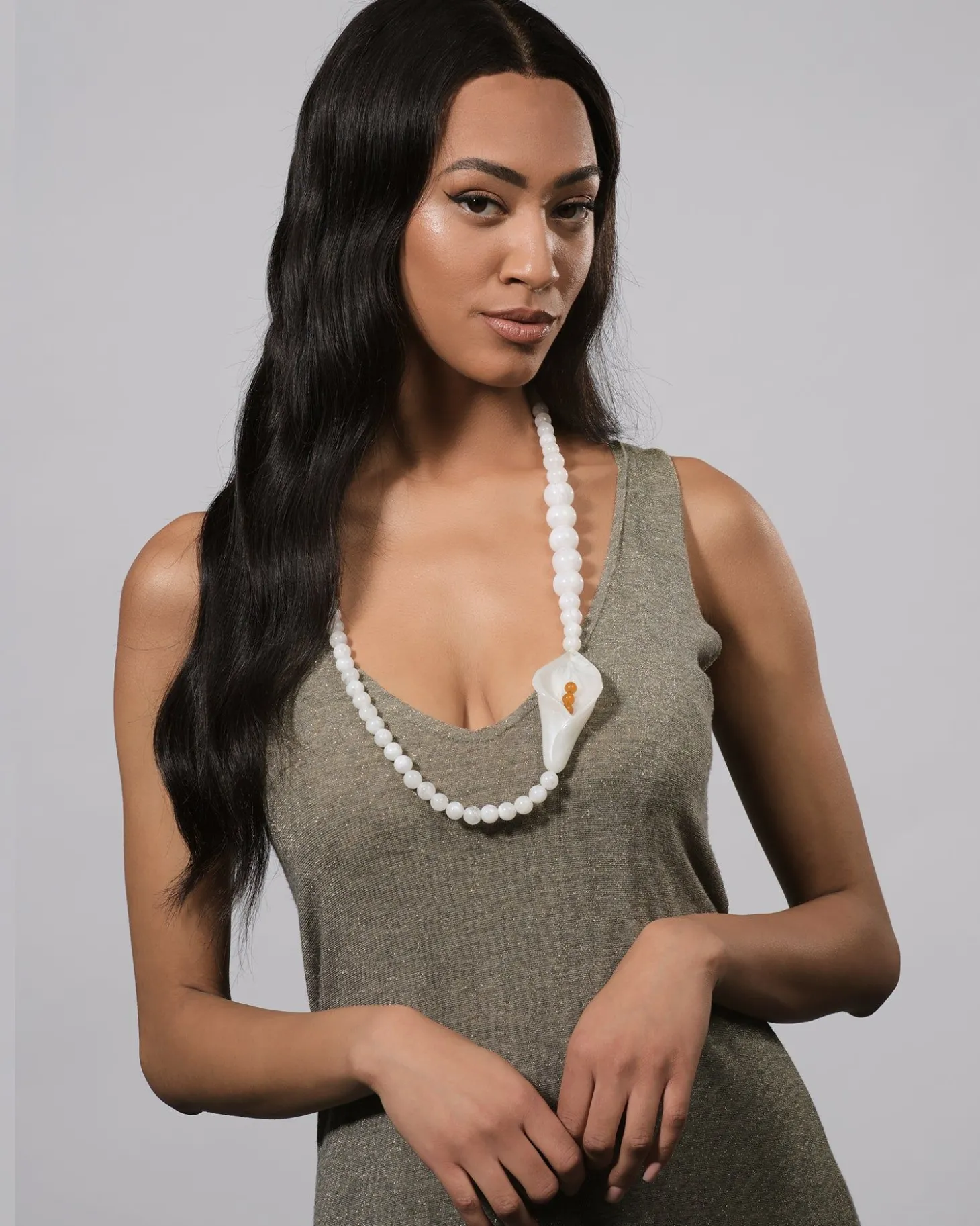 Lily Bead Necklace, White