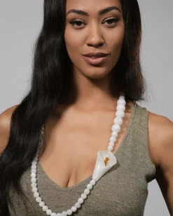Lily Bead Necklace, White